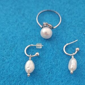 Pearl/Sterling Ring And Earrings